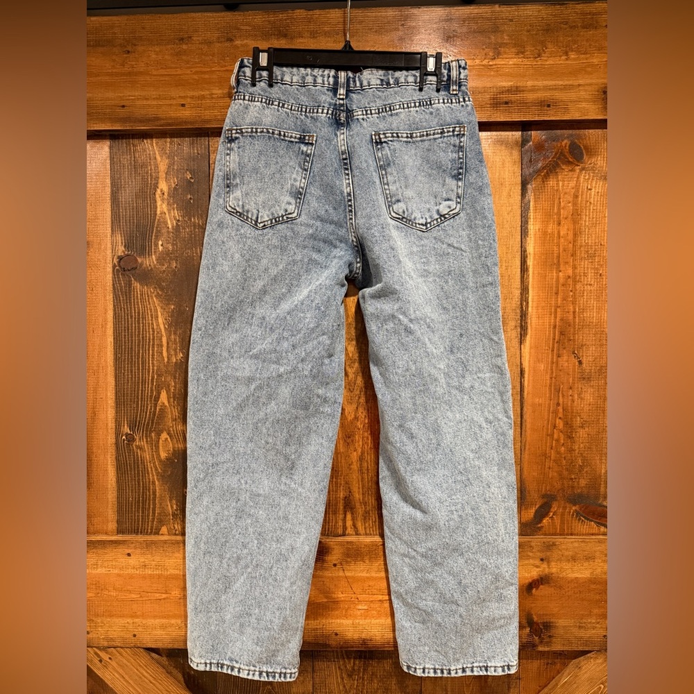 Pretty Little Thing PLT Petite Wide‎ Leg Distressed Boyfriend Jeans NWT Size 12 - Picture 5 of 7